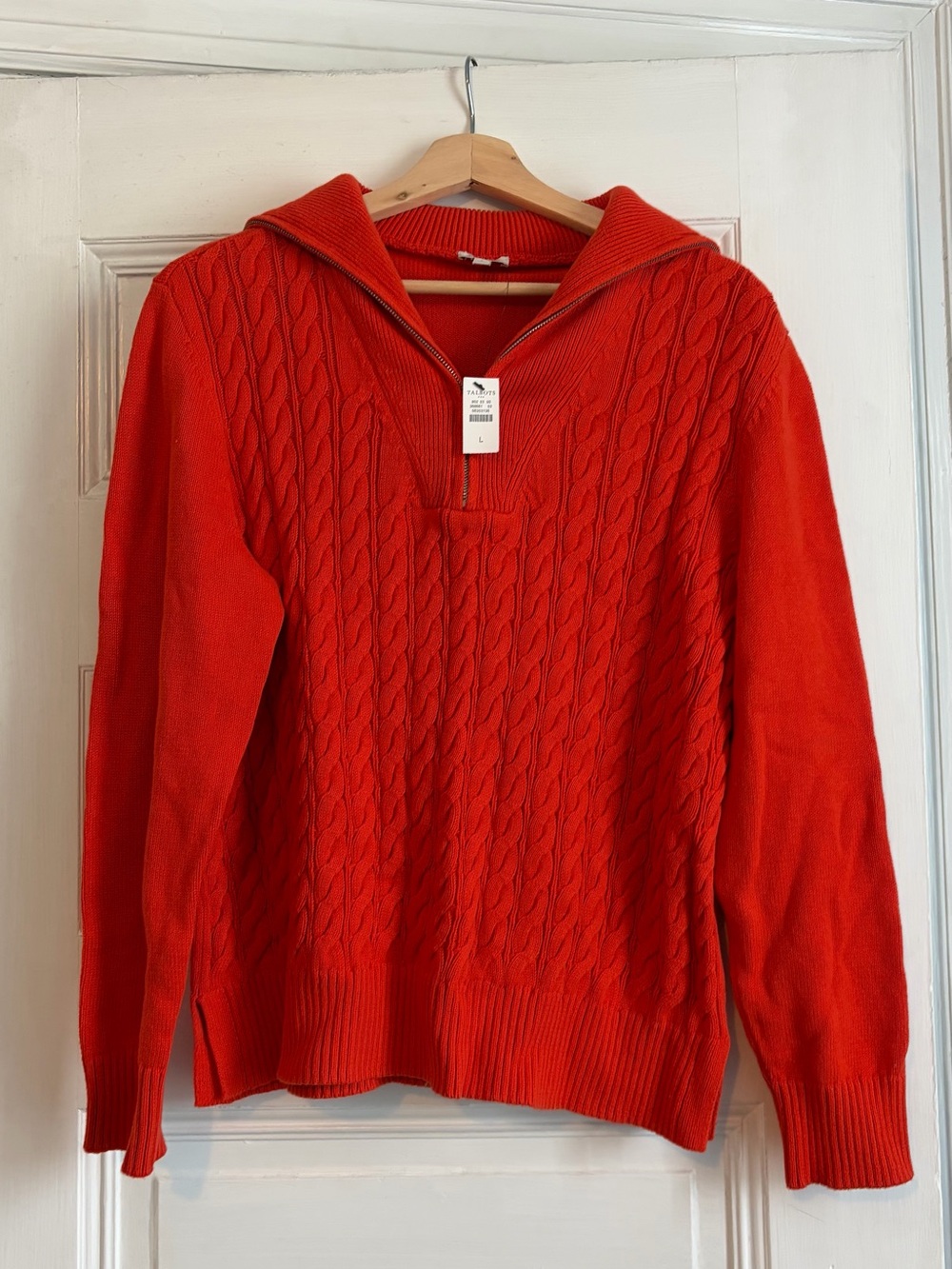 NWT Talbots 1/4 Zip Cable-knit Pullover Sweater in Orange - Large